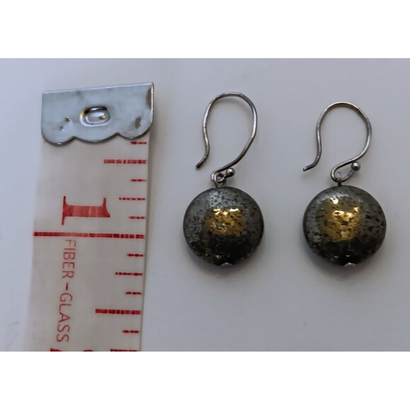 Vintage Sterling Silver 925 Natural Pyrite Round Drop/Dangle Earrings 1.25 in - Picture 9 of 10